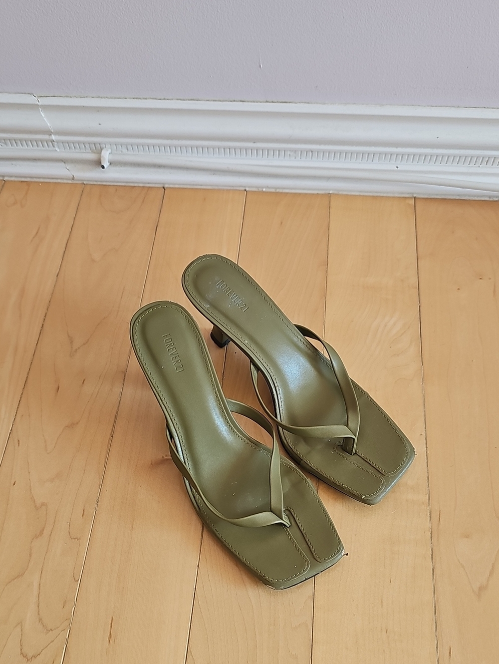 Forever 21 Olive Green Square-Toe Strappy Heeled Sandals